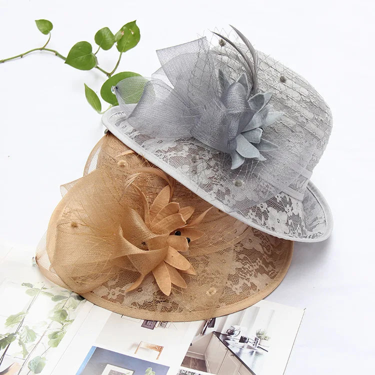 Sun Hats Women Lace Fabric Outdoor Fedora Hat Roll Rim LADYLYS