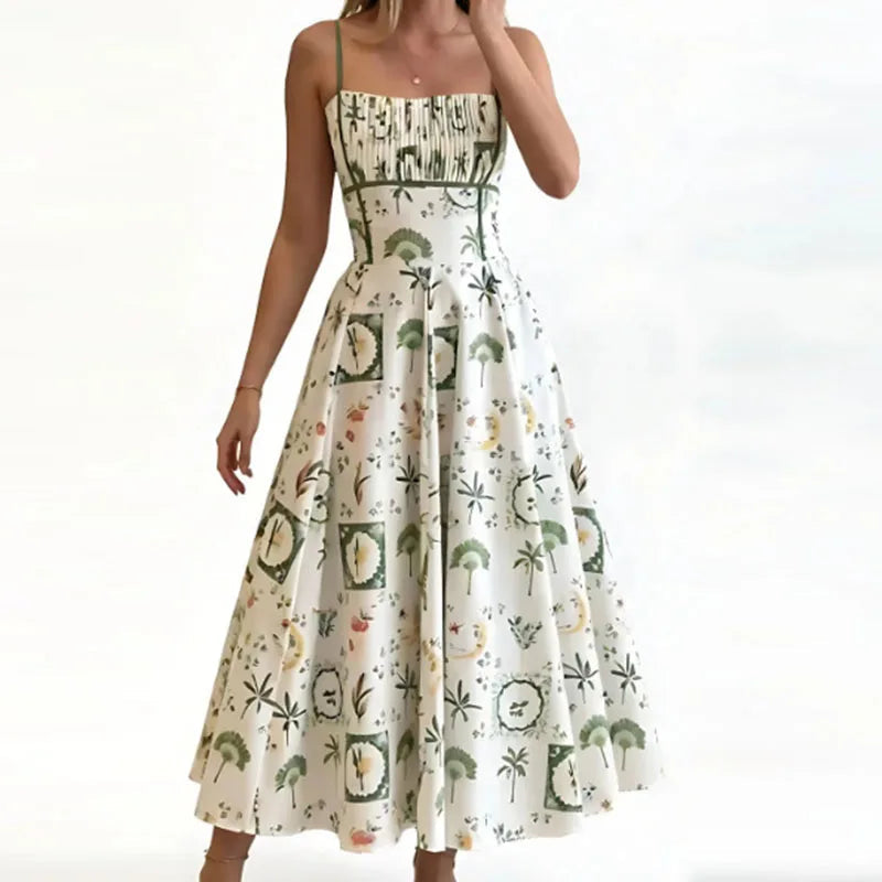 Floral Print Halter Neck Corset Waist Maxi Dress Elegant LADYLYS
