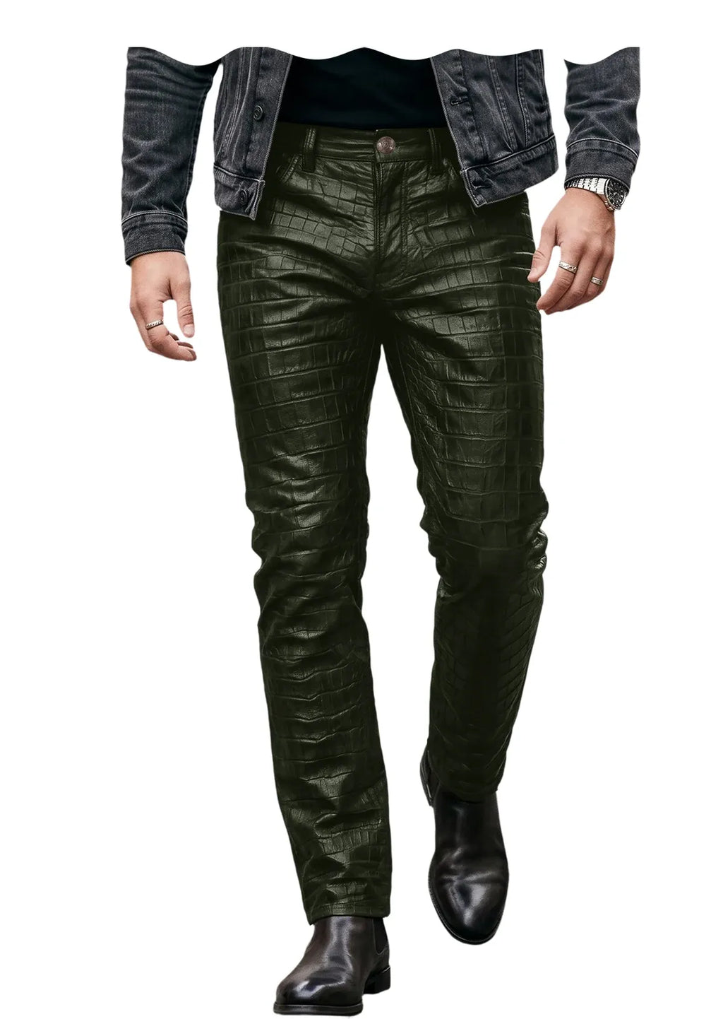 Men's Croc-Embossed Faux Leather Slim-Fit Trousers