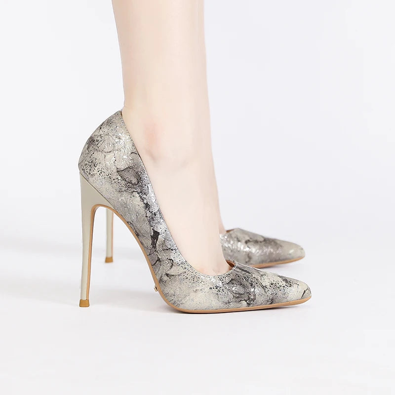 Women Cowhide High Heel Shoes Printed Leather Versatile Pumps LADYLYS