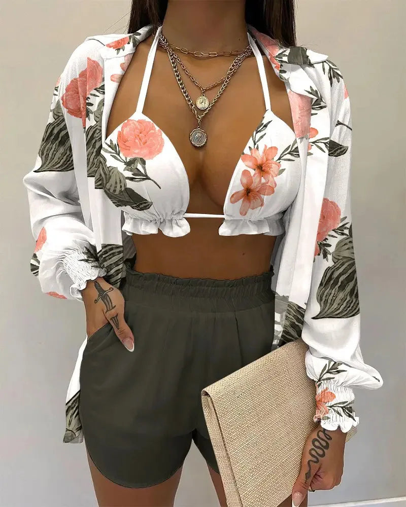 Three Pieces Swimwear Sexy Beachwear Bathing Suit Shorts Cover Up LADYLYS