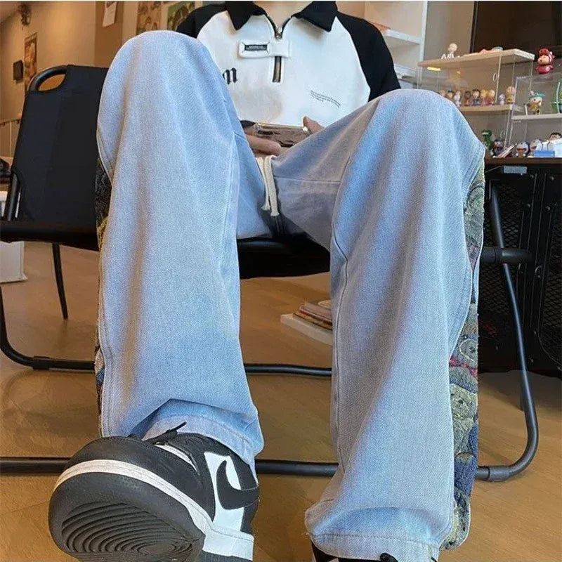 Men's High-Waisted Wide-Leg Drawstring Jeans