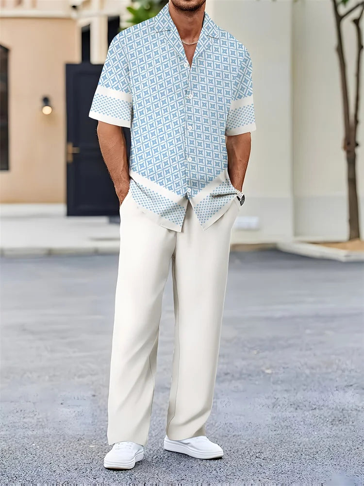 Striped 3D Printed Men's Autumn Shirt Set Trendy And Fashionable LADYLYS