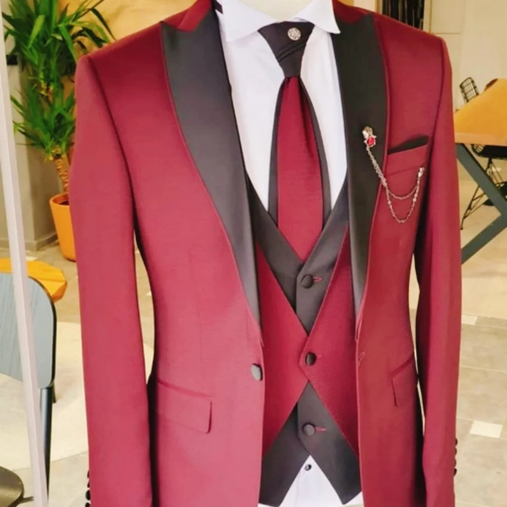 Men's Solid-Colour Three-Piece Suit Set