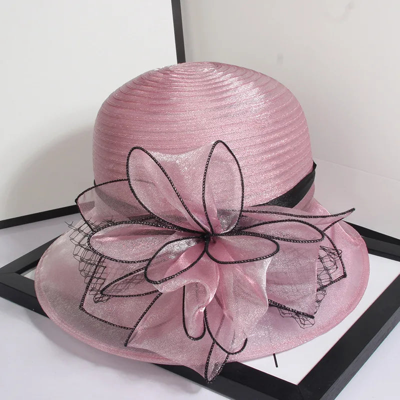 Elegant Sunshade Hats Organza Fabric Summer Floral LADYLYS