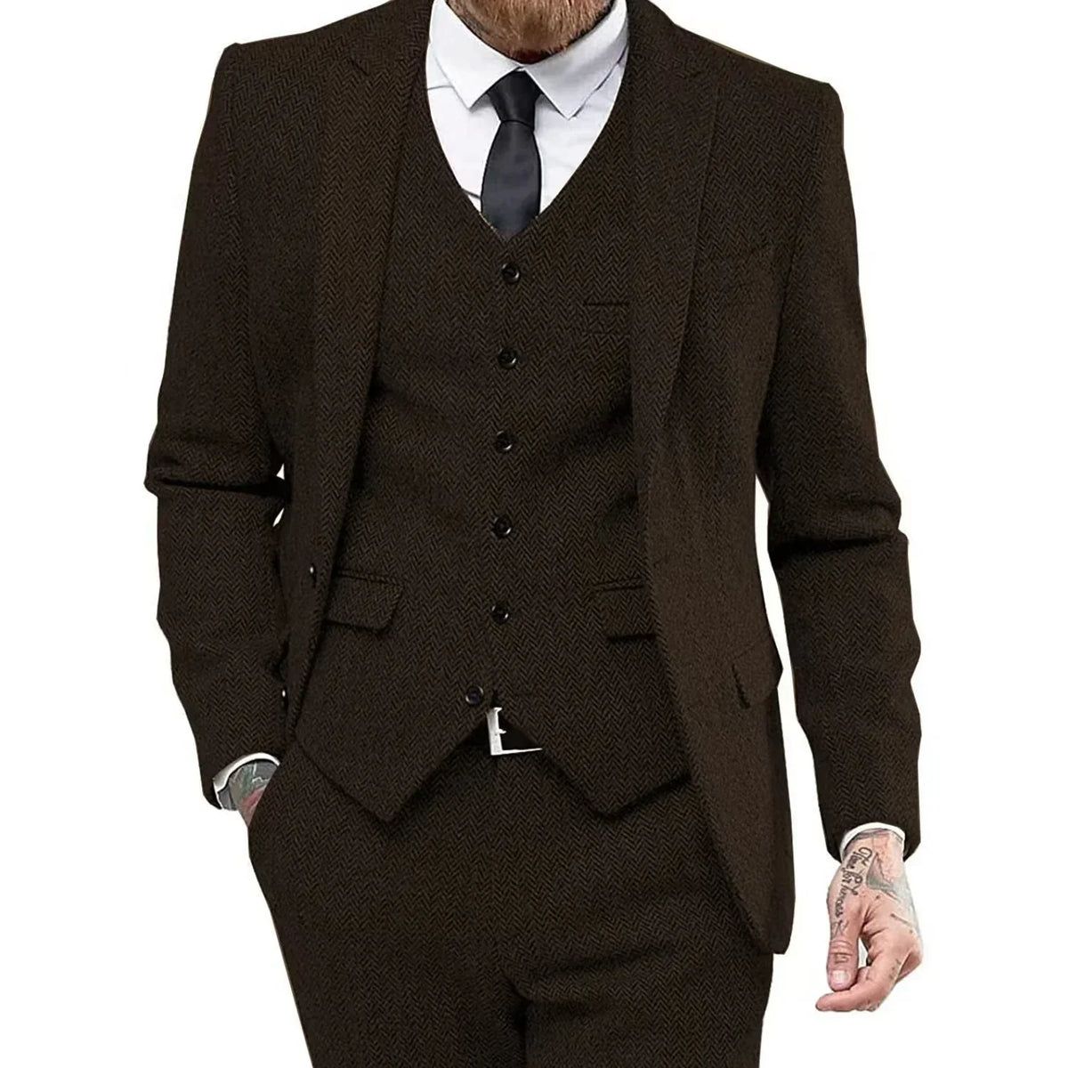Men's Slim-Fit Herringbone Three-Piece Suit
