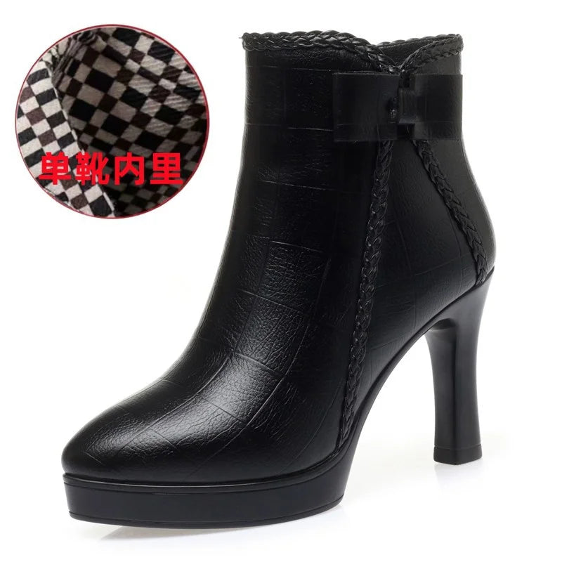 Women's Velvet Stiletto Ankle Boots – Pointed Toe Platform Booties with Bow Detail