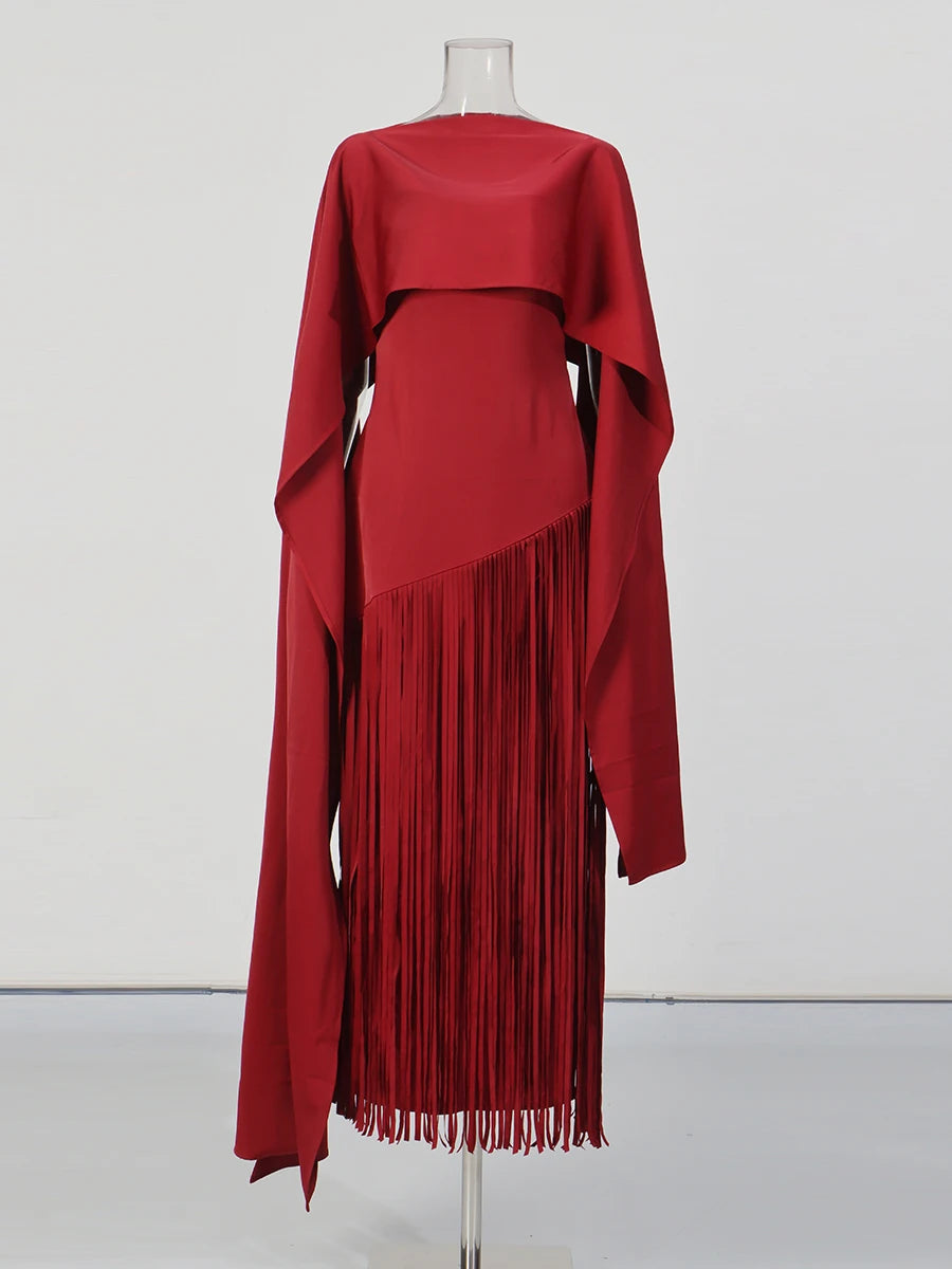 Solid Spliced Tassels Temperament Dress Elegant LADYLYS