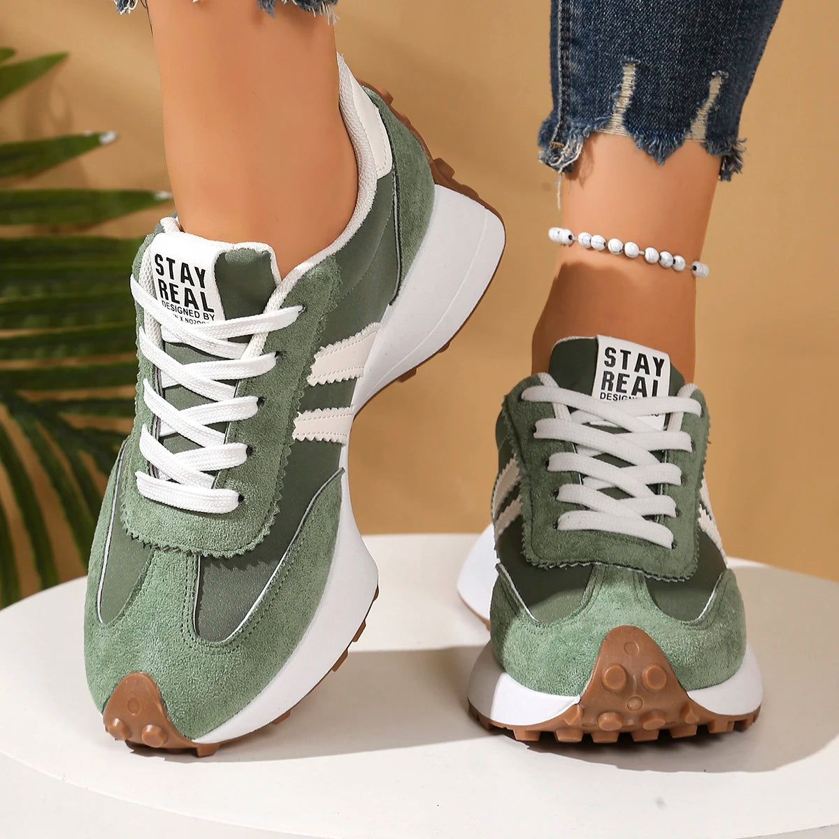 Style Elegant Lace Up Casual Spring/Autumn Round Toe Thick Sole Anti Slip Comfortable Sports Shoes LADYLYS
