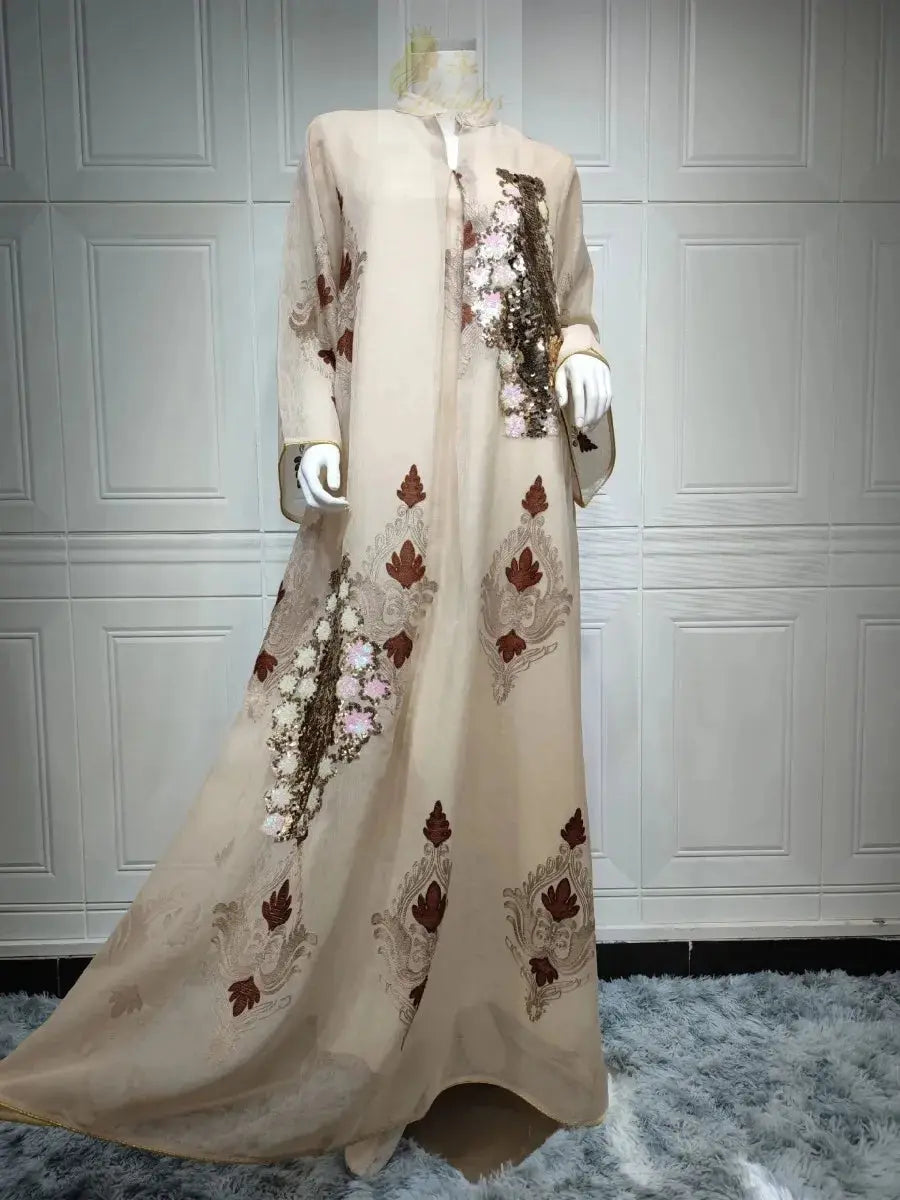 Morocco Dress for Women Muslim Abaya India Stand Collar Abayas Enbroidery Sequins LADYLYS