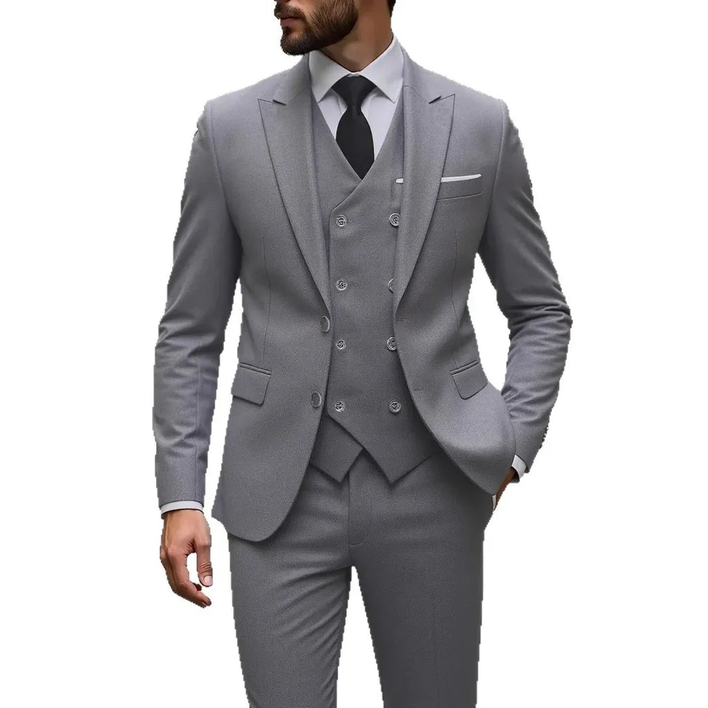 Men's Three-Piece Wedding Suit with Jacket, Waistcoat & Trousers