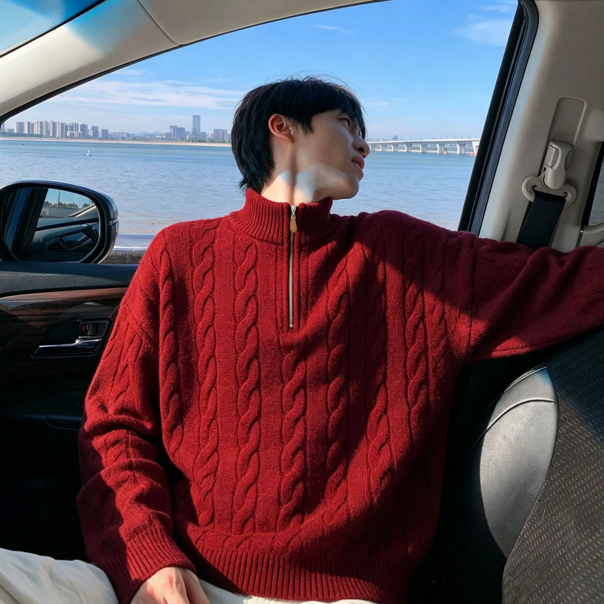Men's Striped V-Neck Knit Sweater