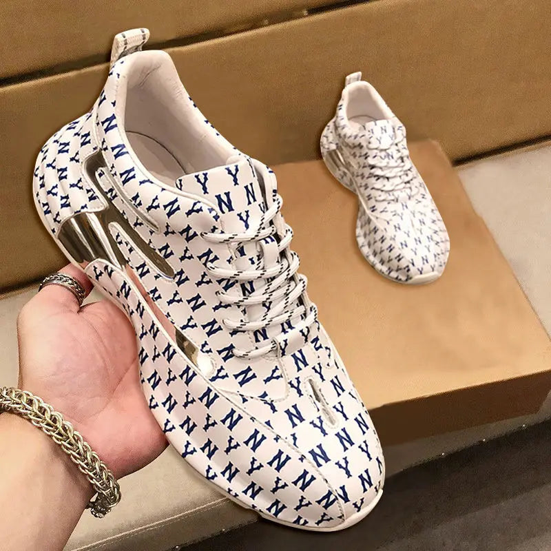 Men's Fashion Print Sneakers – Lace-Up Leather Casual Shoes