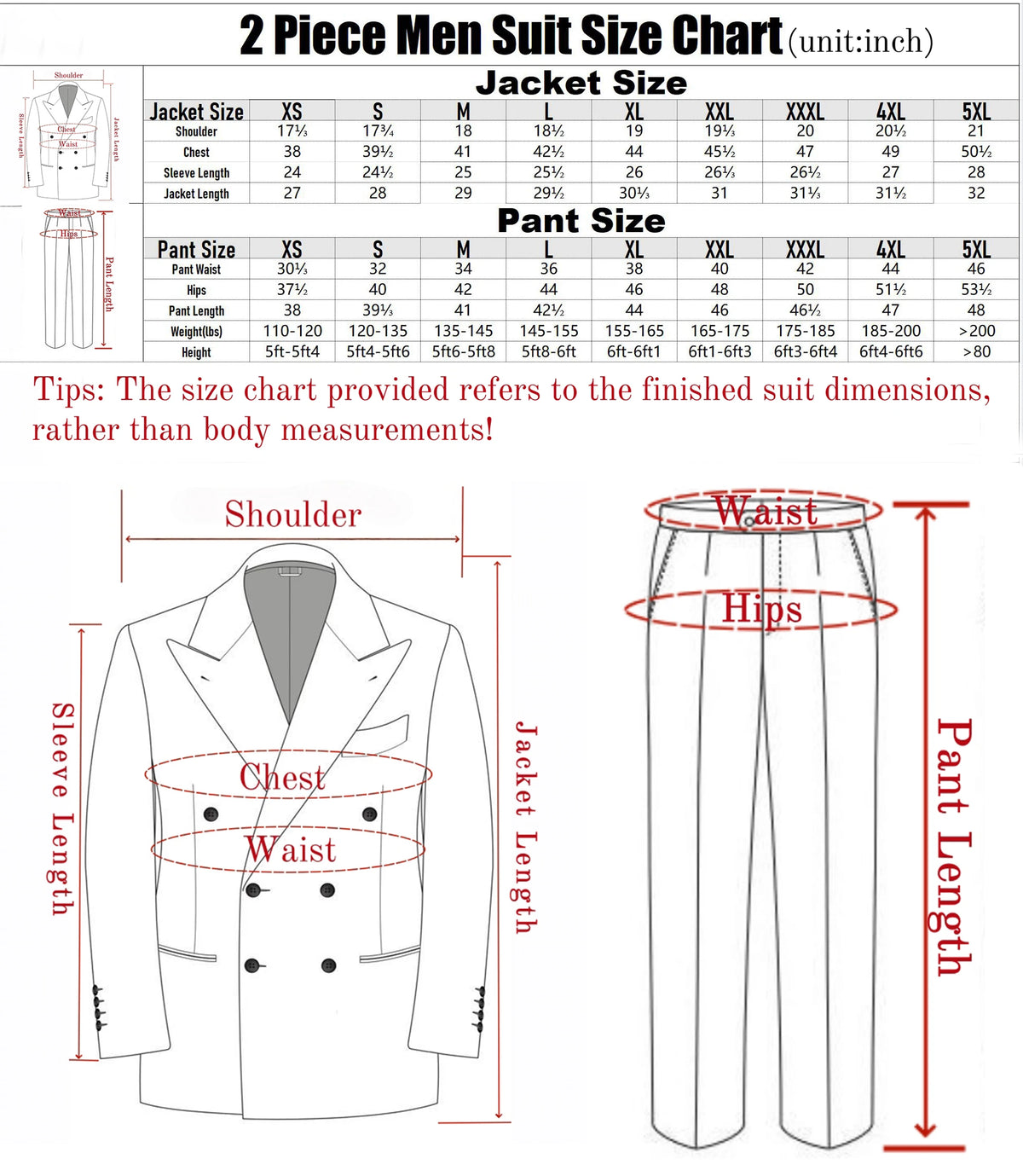Men's Double-Breasted 2-Piece Slim Fit Suit with Notched Lapels