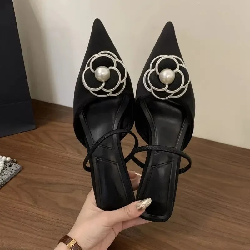 2025 Flower Pointed Toe High Heels Women Luxury Designer Sandals Female Summer Elegant Fashion Pumps Flower Mule Slippers Women LADYLYS