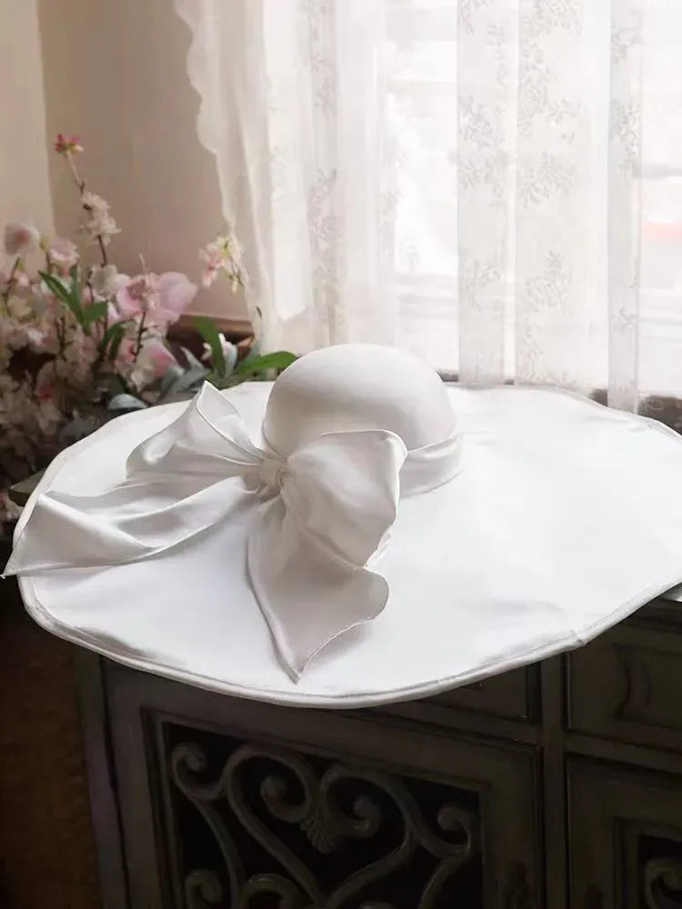 Women's White Cotton and Linen Bridal Hat