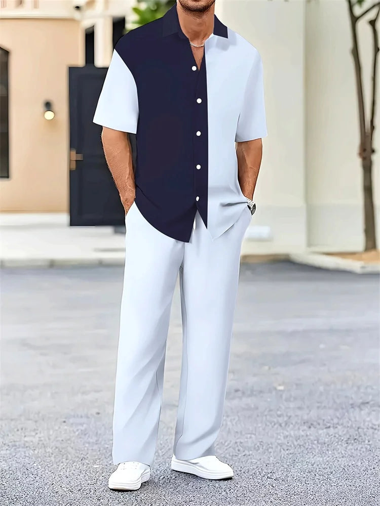 Striped 3D Printed Men's Autumn Shirt Set Trendy And Fashionable LADYLYS