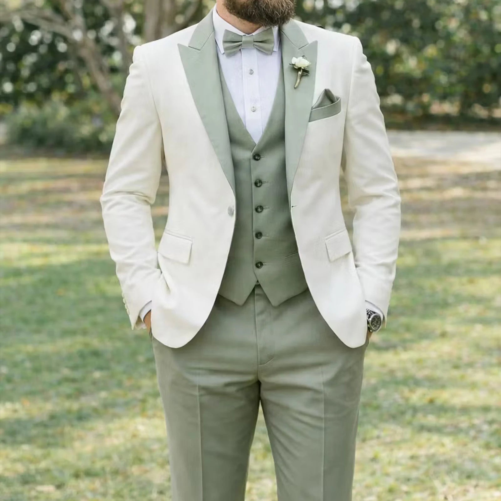 3 Piece Formal Men Suit Groom Groomsman Wedding Party Prom Business Male Tuxedos Set Blazer Vest Pants LADYLYS