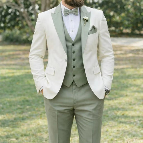 3 Piece Formal Men Suit Groom Groomsman Wedding Party Prom Business Male Tuxedos Set Blazer Vest Pants LADYLYS