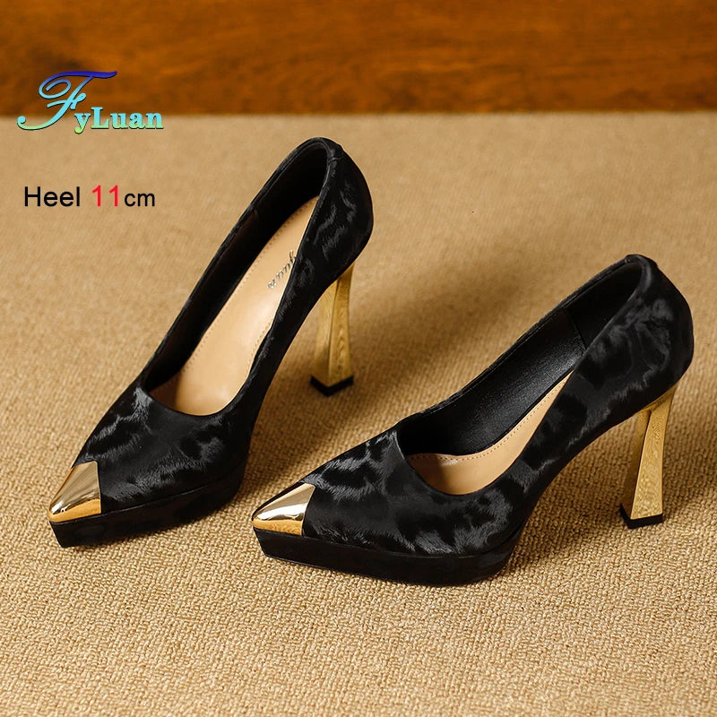 Leopard Print Women's Shoes Thin Heels 11cm Pointed Toe Shallow Ladies Pumps LADYLYS