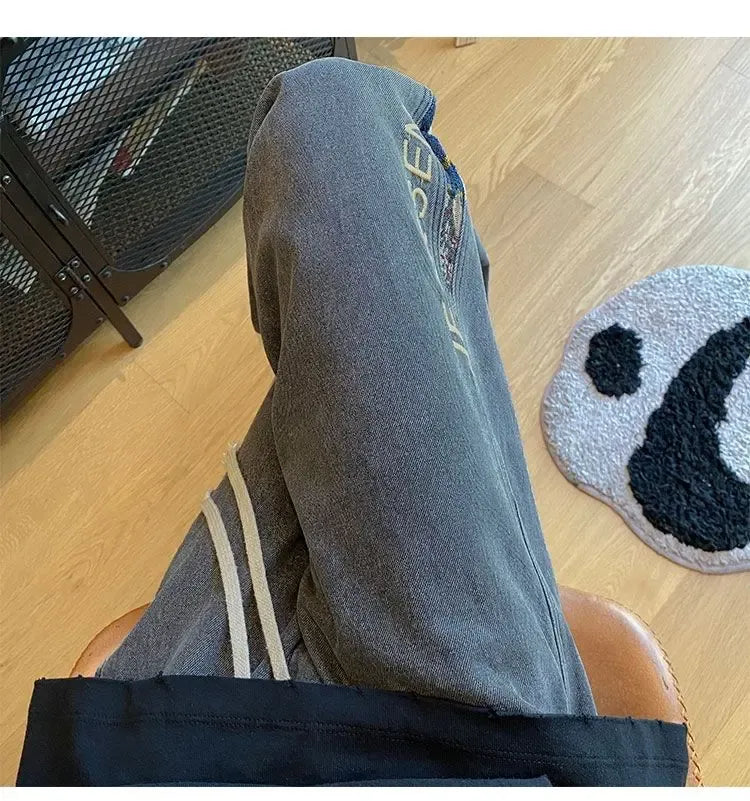 Men's High-Waisted Wide-Leg Drawstring Jeans