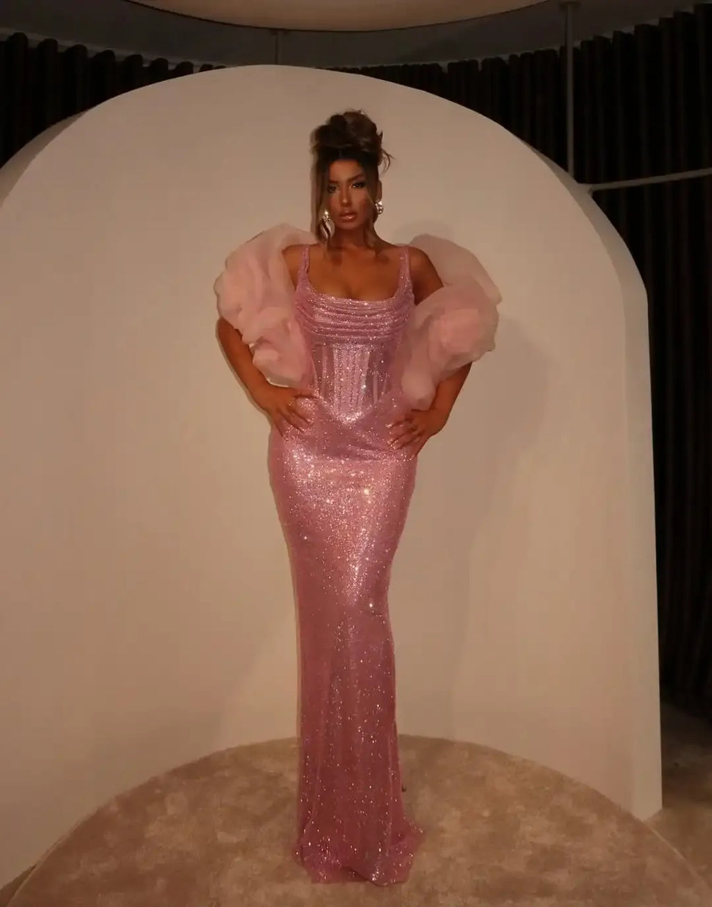 Sequin Mermaid Evening Gown with Crystal Details