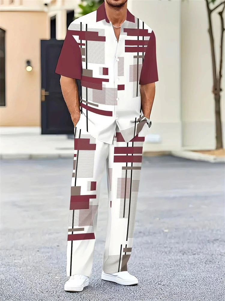 Striped 3D Printed Men's Autumn Shirt Set Trendy And Fashionable LADYLYS