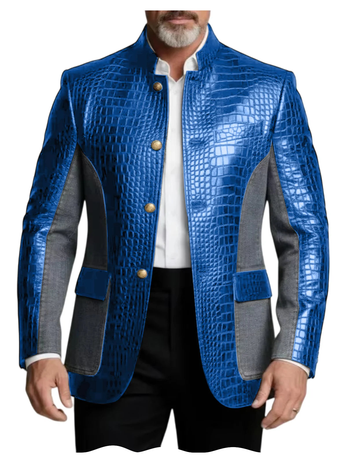 Men's Crocodile Embossed Leather Brown Jacket Patchwork Denim Luxury PU LADYLYS
