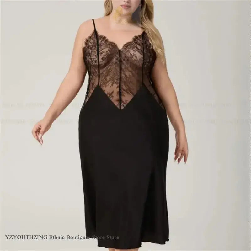 Oversize 3XL 4XL 5XL Female Long Nightgown Sleepwear Sexy LADYLYS