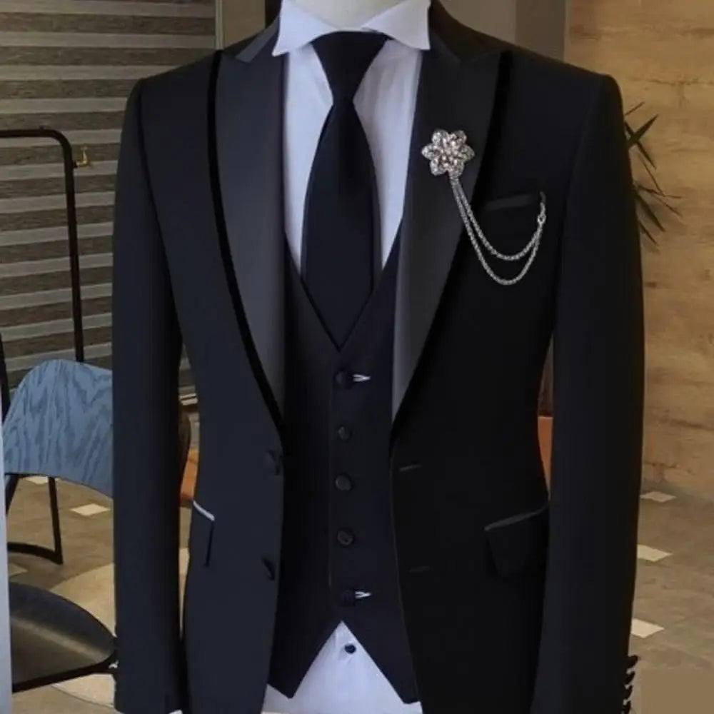 Men's Solid-Colour Three-Piece Suit Set