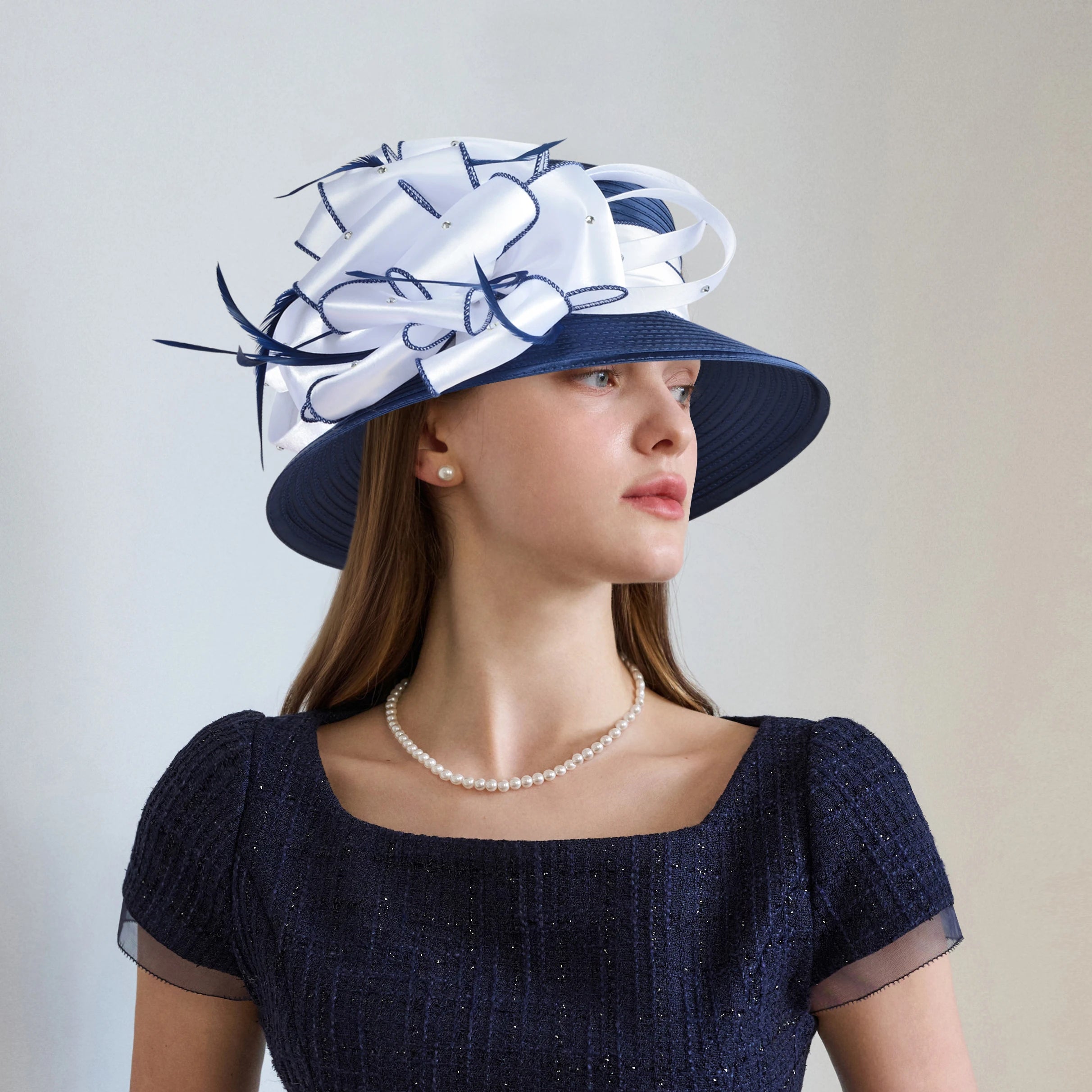 Elegant Satin Braid Church Hat for Women with Detachable Fascinator LADYLYS