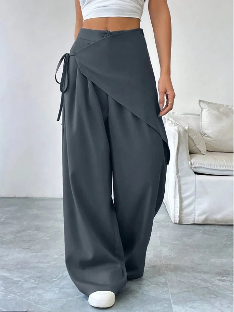 Women's Asymmetrical High-Waist Wide-Leg Pants