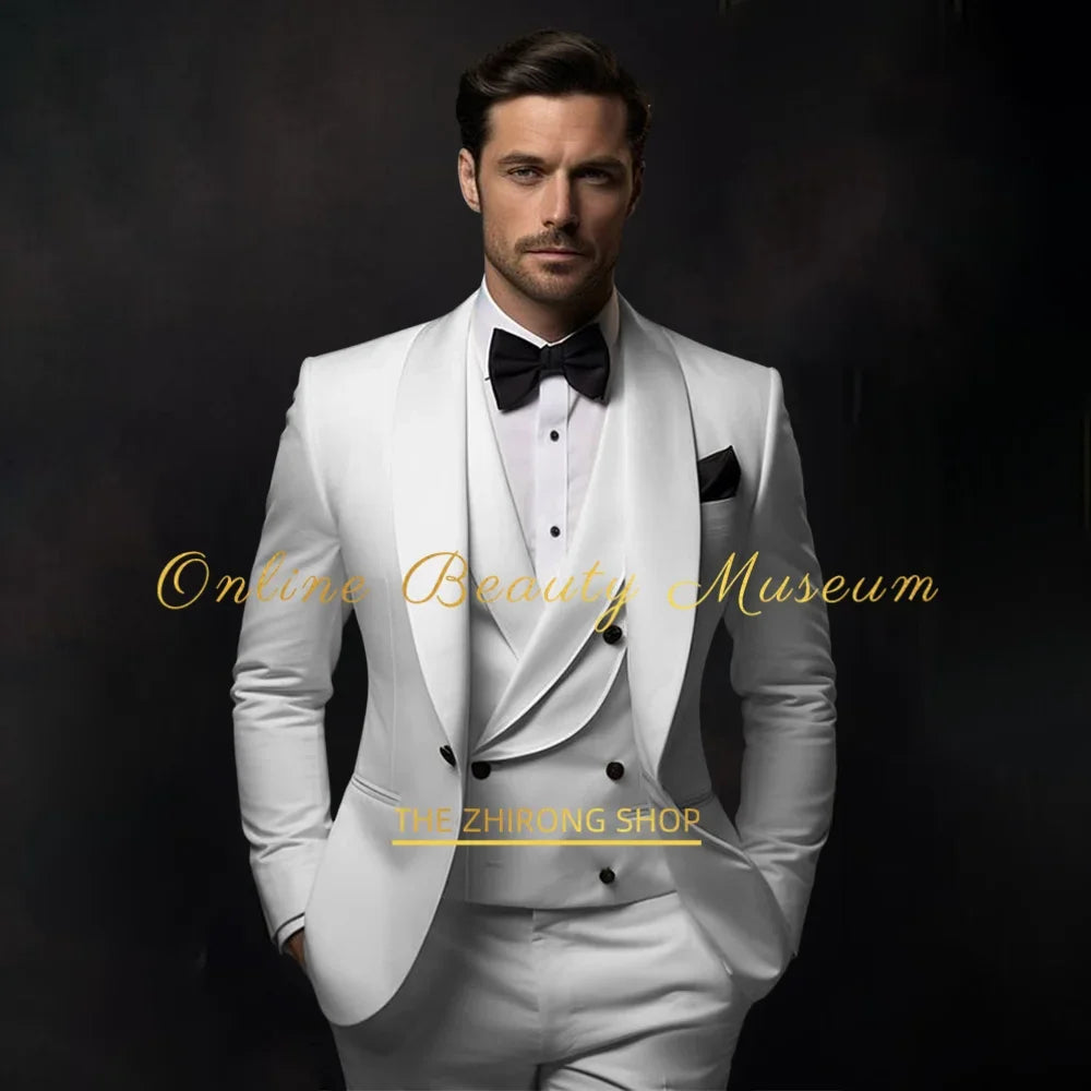 Elegant Ivory Tuxedo Suit for Men 3 piece set Jacket Vest Pants LADYLYS