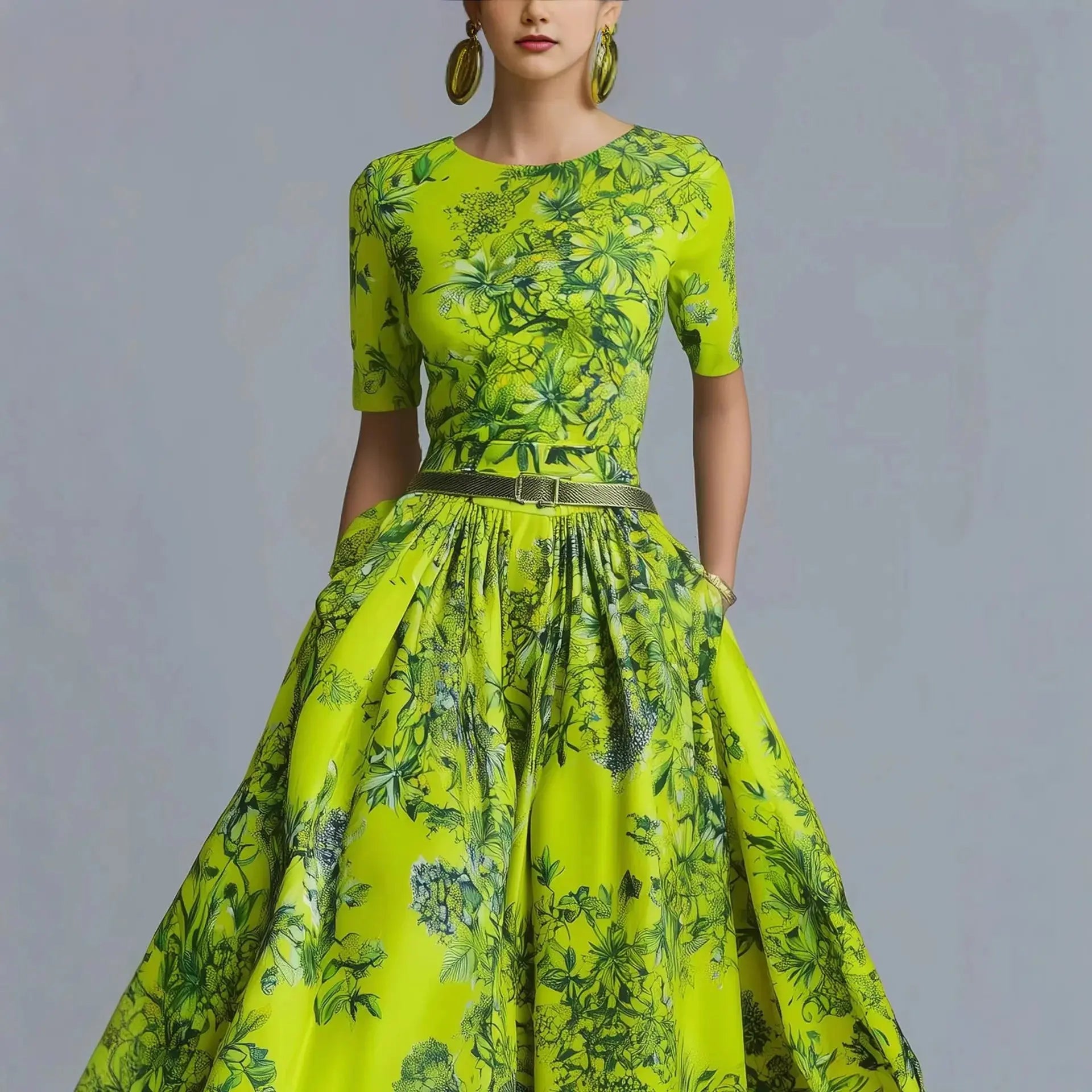 Slimming Invisible Zipper Summer New Style Long A-Line Skirt Dress Elegant Sweet Style LADYLYS