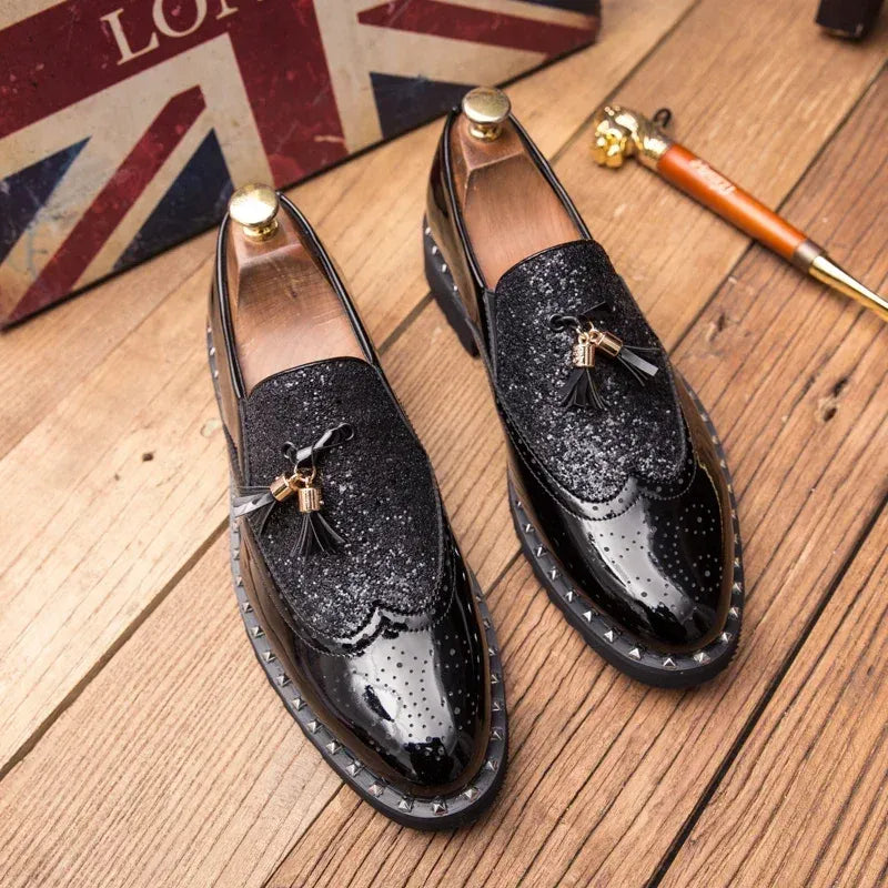 Men's Sequin Loafers in Black & Black Gold