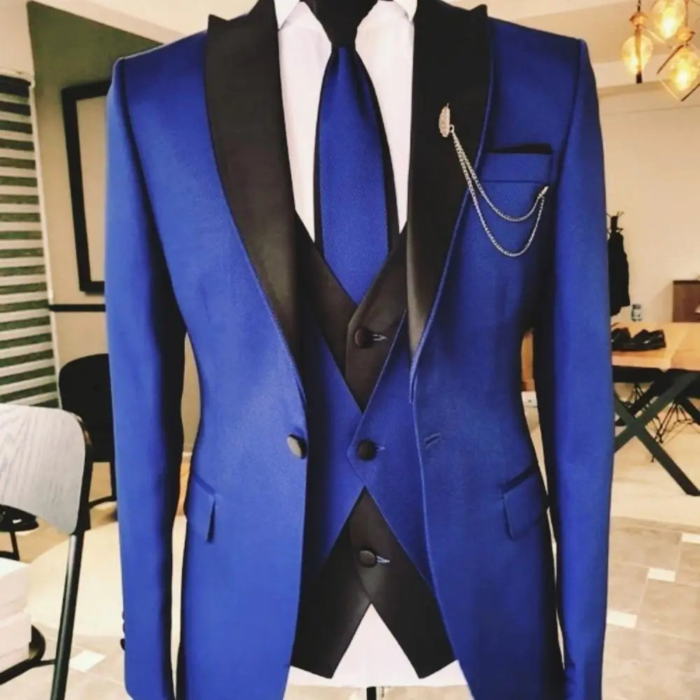 Men's Solid-Colour Three-Piece Suit Set