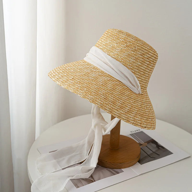 Red edging 2026 Sun Hats Hepburn hat Shiny Straw Hat European American  Braided Female Sunshade  chapeau femme LADYLYS
