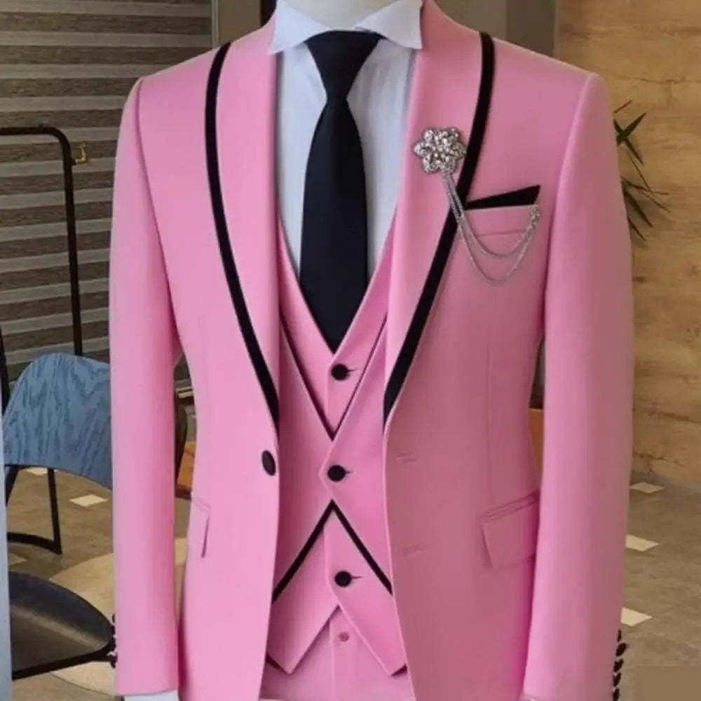Men's Solid-Colour Three-Piece Suit Set