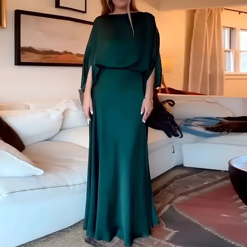 Elegant Solid Evening Gown Set Sexy Skew Collar Top Pullover & Long Dress Suit LADYLYS
