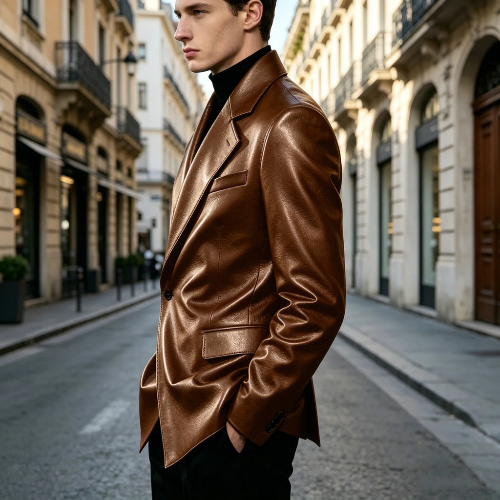 Men's Slim-Fit Faux Leather Blazer