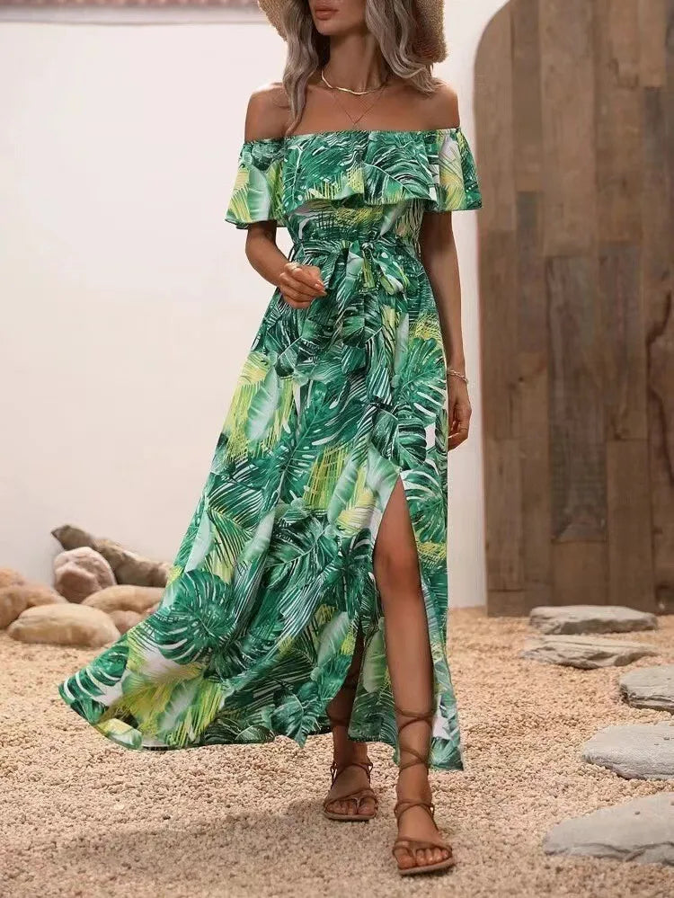 Ruffle Leace-up Beach Holiday Dress Elegant Temperament Lady LADYLYS