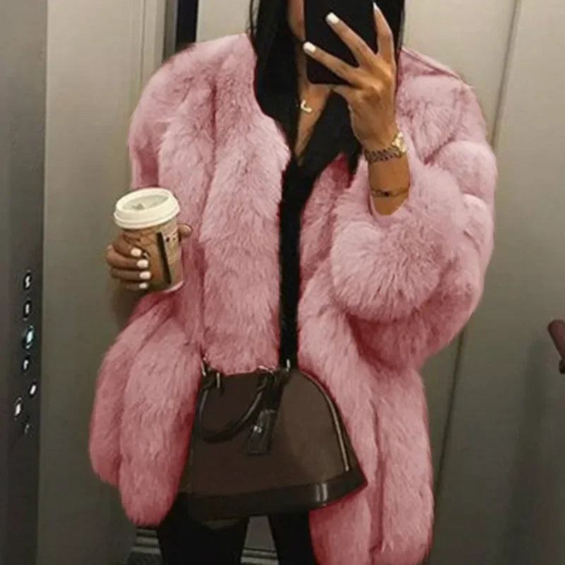 Women's Short Faux Fur Jacket with Puff Sleeves