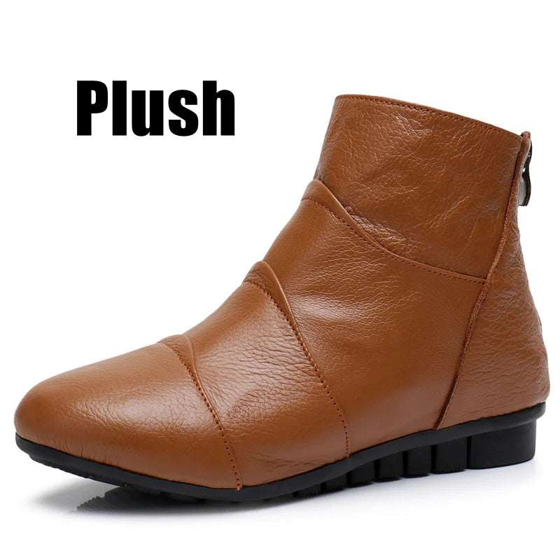 Women's Genuine Leather Platform Ankle Boots – Zip-Up Wedge Booties with Plush Option