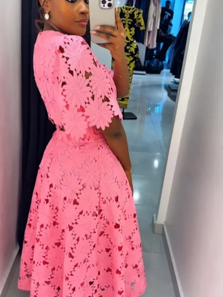 Two piece outfits women wholesale dress sets The new style hollowed out top sweet matching suit dropshopping S-3XL LADYLYS