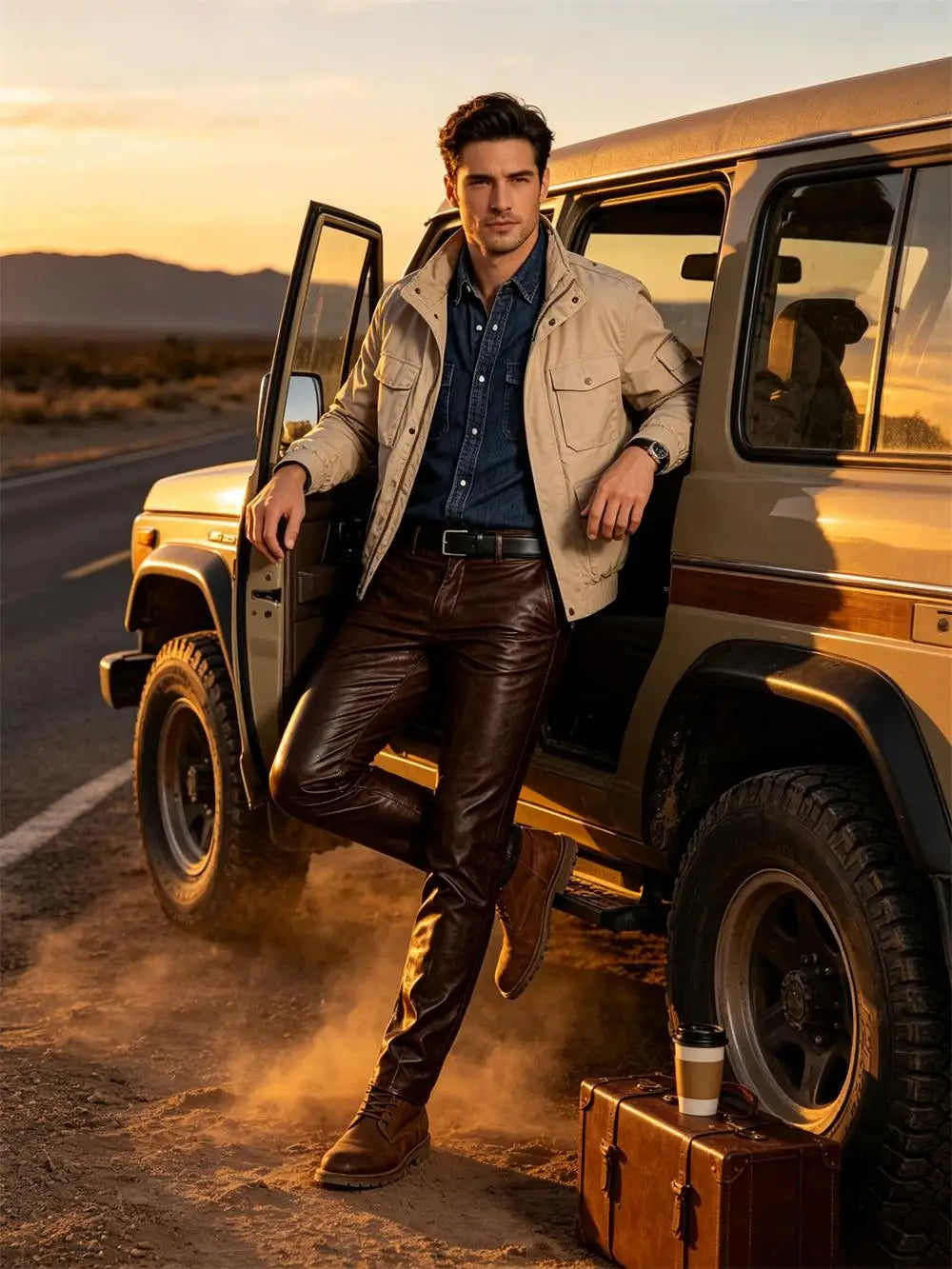 Men's Faux Leather Straight-Leg Biker Pants