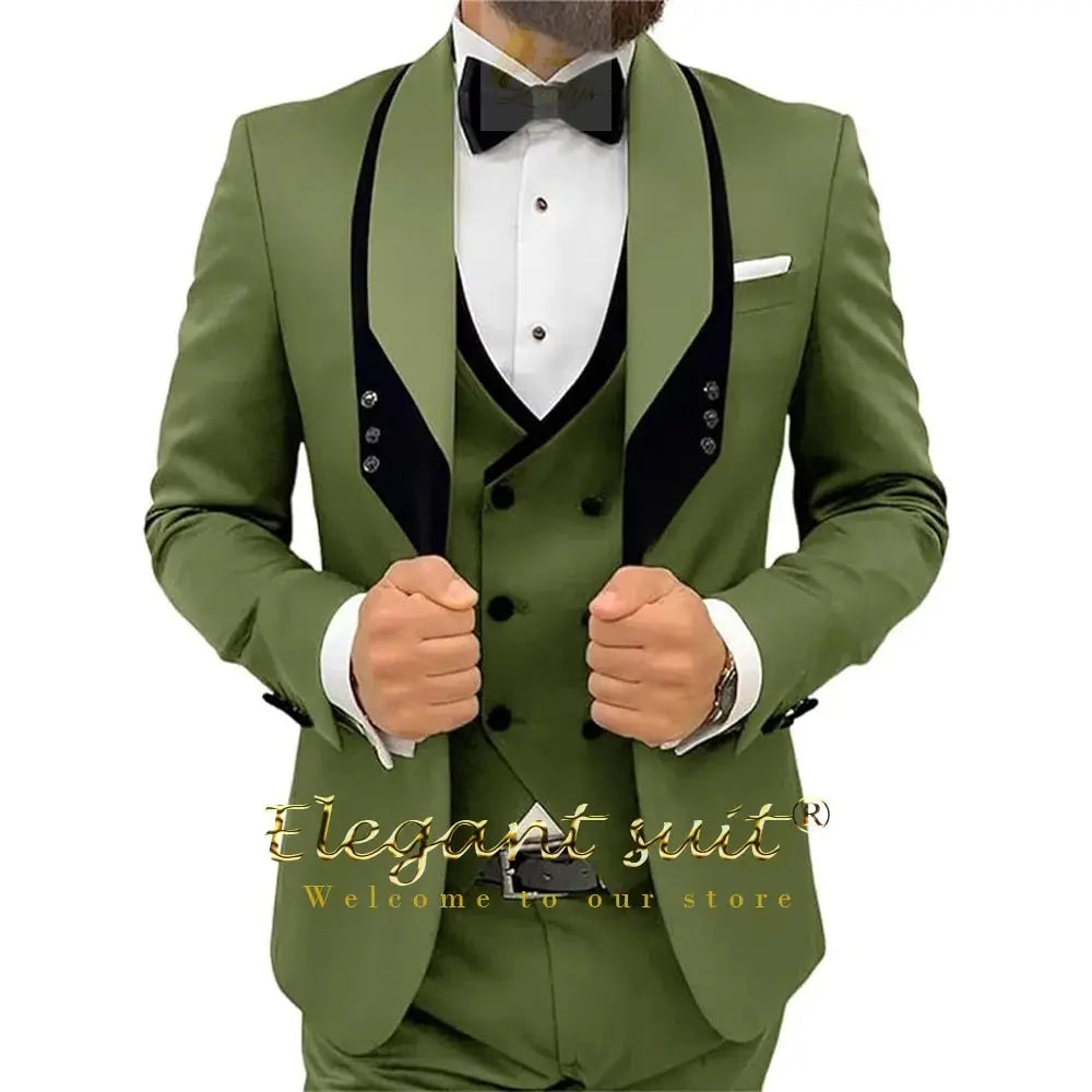 Men's black collar 3 piece suit (single button jacket vest and trousers)elegant slim fit tuxedo LADYLYS