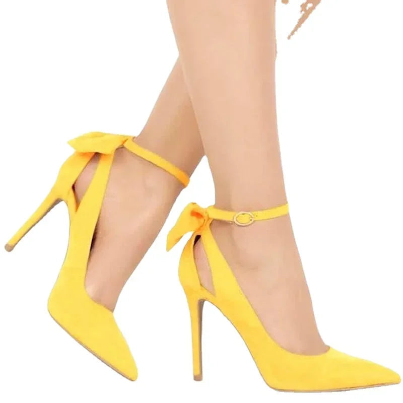 High Heels Bow Tie Back Sexy Stiletto Pumps Pointed Toe 11cm Sexy Ankle LADYLYS