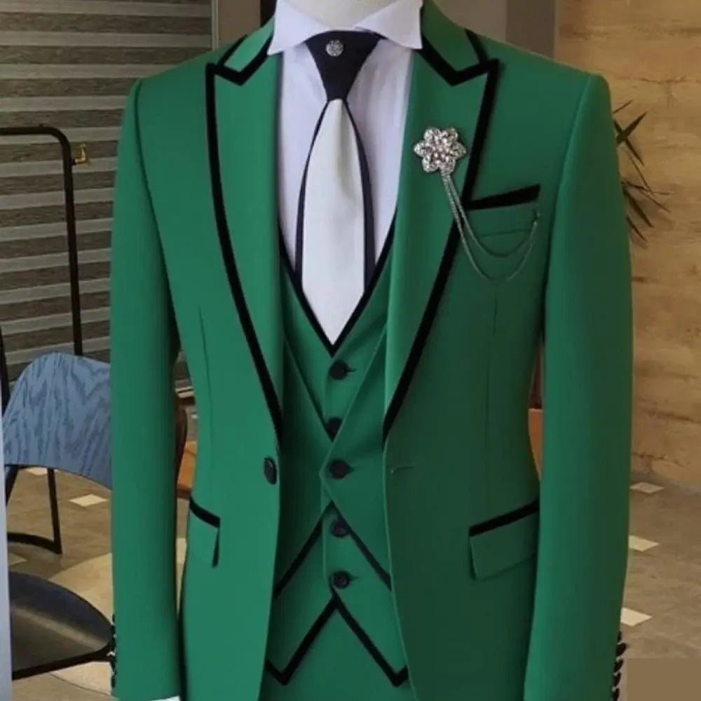 Men's Solid-Colour Three-Piece Suit Set