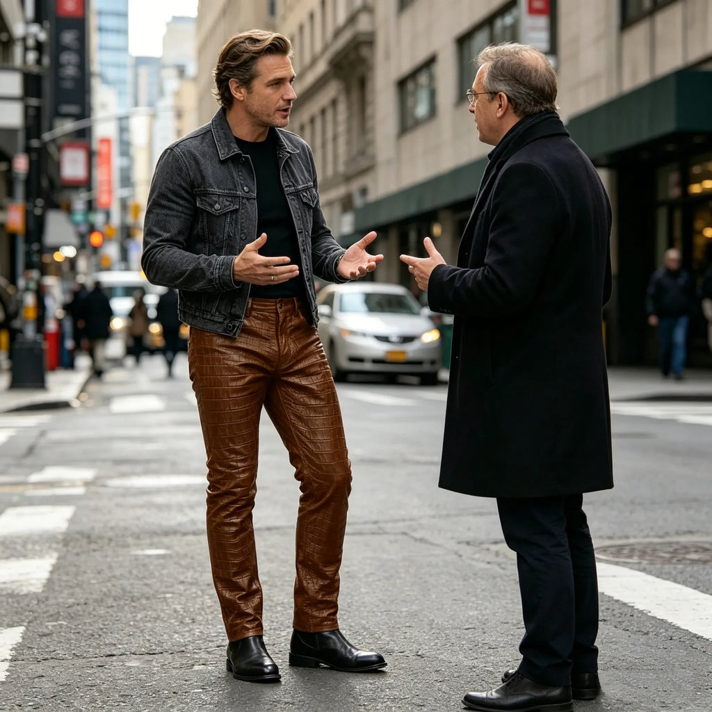 Men's Croc-Embossed Faux Leather Slim-Fit Trousers