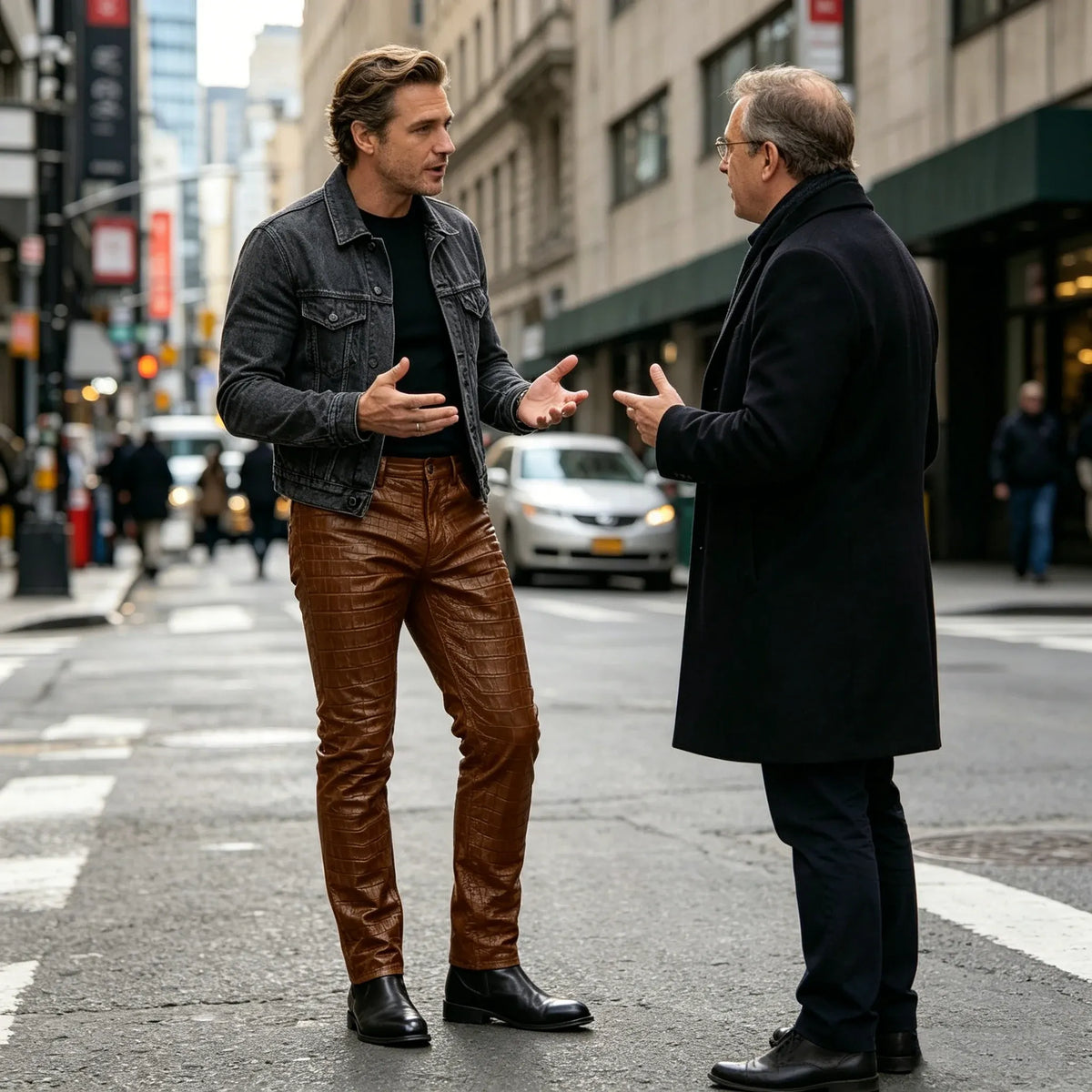Men's Croc-Embossed Faux Leather Slim-Fit Trousers